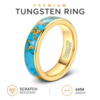 Bague en carbure de tungstène plaqué or 6 mm avec incrustation de turquoise et feuille d'or pour alliance masculine – Vente en gros