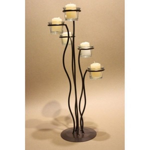 Support de bougie en fer à 5 têtes avec coupelles en verre mosaïque colorées, résistant à la chaleur, décoration d'intérieur - Product Image 6