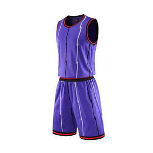 Purple Sleeveless Basketball Jersey Set With Lightning Stripes Sublimated Print Moisture Wicking Men's Regular Fit All Seasons - Product Image 2