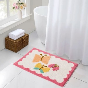 Floral Butterflies <b>Bath</b> <b>Mat</b> Rectangle Chenille Non-Slip Rubber Backing Novelty Design for Home Use - Product Image 2