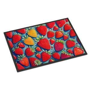 Paillasson antidérapant fraises colorées 24H X 36W tapis d'entrée intérieur/extérieur tapis de porte avant lavable à poils bas - Product Image 1