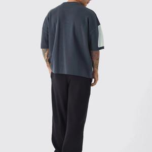 Camiseta Oversize Personalizada de Hombro Caído y Tejido Grueso para Streetwear, Azul Liso, con Etiqueta Privada, Impresión DTG DTF, Personalizable - Product Image 2