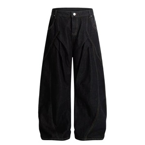 Pantalon en jean coupe bootcut ample et vintage pour homme, style streetwear américain, design plissé, poche brodée, séchage rapide, ODM - Product Image 4
