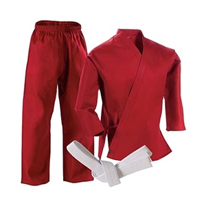 <b>Red</b> Karate Gi Uniform 100% Cotton Adult Unisex Martial Arts Wear Durable Plain Dyed Regular Fit with White <b>Belt</b> Included - Product Image 5