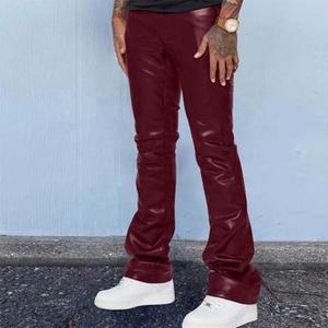 Men's wide leg PU coated pants Waterproof autumn workwear Multiple pockets elastic waist Drawstring closure style - Product Image 2