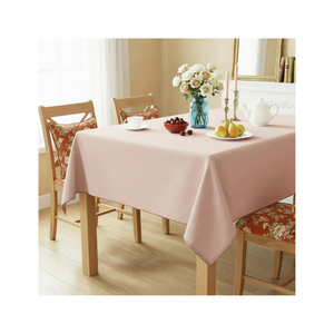 Sustainable 300 Thread Count Pink Cotton <b>Tablecloth</b> 140X240Cm 220 GSM With Red Zigzag Stitch For <b>Wedding</b> Dining And Decors - Product Image 1