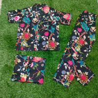 Ensemble de pyjama décontracté pour femme 100 % coton, imprimé floral, noir, manches courtes, doux et respirant, idéal pour l'été