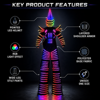 Costume de lutin LED Alien Armor WisdomTimes avec casque pointu, performance robotique LED pour spectacles sur scène, boîtes de nuit et KTV