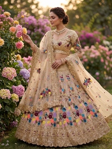 Indian Wedding Wear Fox Georgette Lehenga Set With <b>Sequins</b> Embroidery Unstitched Blouse Soft Butterfly Net Dupatta Heavy <b>Flared</b> - Product Image 5