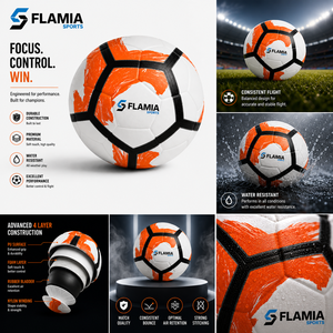 Balón de Fútbol Flamia Sports Talla 5 Blanco, Naranja y Negro con Serigrafía Ecológica, Alta Retención de Aire y Diseño Clásico - Product Image 2