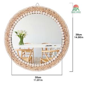 15" Boho <b>Wall</b> <b>Mirror</b>, Handmade Round Rattan Hanging <b>Mirror</b> for Bathroom Entryway Bedroom Living Room Decor, Decorative Farmhouse - Product Image 6