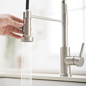 Rubinetto da Cucina Monocomando Estraibile con Doccetta a Molla, Finitura Nichel Spazzolato, in Acciaio Inossidabile - Product Image 2