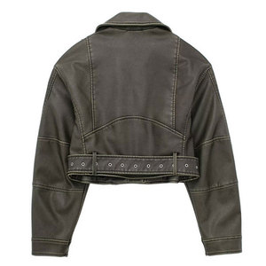 Pink Genuine <b>Leather</b> Motorcycle Jacket Women <b>Rivet</b> Zipper Full Sleeve Turn-down Collar Silk Lining Quick Dry - Product Image 6