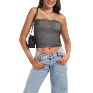 Trendy Design Minimalist Christmas Tree Tube <b>Top</b> Crop Strapless Holiday Print Dark Dray <b>Tops</b> for Women OEM 2026 - Product Image 5