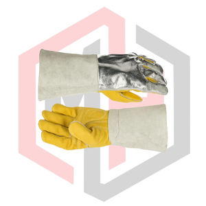 Guantes de Trabajo de Cuero con Textura Lisa Resistentes al Calor y al Desgarro, Reforzados con Aluminio, Color Amarillo Palma, para Soldadura - Product Image 6