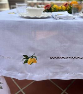Wholesale Customized Hemstitch Modern Multi-Shape <b>Tablecloth</b> Poly/Linen Blend Embroidered Lemon Durable Washable Full Sizes - Product Image 2