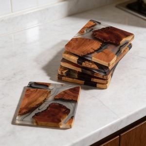 New Custom Round <b>Dried</b> Flower Resin Coaster Starfish <b>Plant</b> Drink Tea Cup Wooden Coasters - Product Image 1