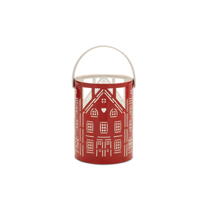 Farol de metal perforado con asa de cuero para decoración navideña - Product Image 3