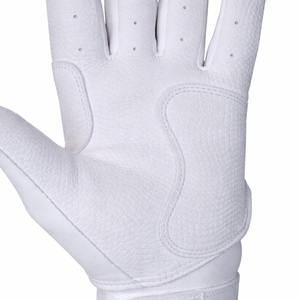 Custom All <b>White</b> Leather Baseball Batting Gloves Breathable Perforated Fingers Textured Palm Grip Adjustable Wrist Strap - Product Image 6