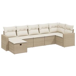 Conjunto de Sofá de Jardín de Ratán Sintético Beige con Cojines, Muebles de Exterior de Diseño Contemporáneo - Product Image 4