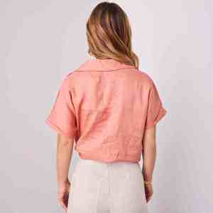Camisa de Lino 100% para Mujer, Manga Corta, Bordado Sencillo, Estilo Informal, Verano, con Botones, Ecológica, Venta al Por Mayor - Product Image 2