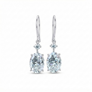 Pendientes de Aro Clásicos con Moissanita de Corte Ovalado, Baño de Rodio, Engaste de Garra, Plata 925, Joyería Unisex para Boda, Cristal de Imitación - Product Image 1