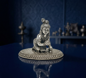 Ídolo de Laddu Gopal en Plata Oxidada de Jaipur Metals |   100% Latón |   7.5x5x5.5 cm |   115g |   Regalo para el Hogar o Templo para la Celebración de Diwali | - Product Image 1