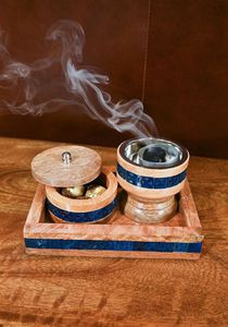 Traditional Arabic Style Rectangular Wooden Bakhoor <b>Set</b> with Stunning Pearl Inlays Luxury <b>Candle</b> Warmer for Eid Ramadan Gifts - Product Image 6