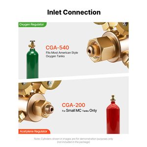 ชุดควบคุมออกซิเจนอะเซทิลีน 0-4000 PSI และ 0-400 PSI พร้อมเกจวัดแก๊สเชื่อม CGA 540/CGA 200 ช่องต่อเหล็ก - Product Image 2