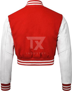 Women Girls Custom Cropped <b>Wool</b> Body Sheep Skin <b>Quilted</b> Varsity Jackets with Breathable Design - Product Image 6