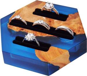 Resin Wood Customizable <b>Ring</b> Box-Handmade Hexagon Jewelry Tray Organizer Travel Velvet <b>Ring</b> <b>Holder</b> for <b>Engagement</b> Wedding Gifts - Product Image 1