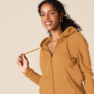 OEM Women <b>Clothing</b> Heavy GSM Plain Dyed Zipper Hoodies for Women Cotton Polyester Made Women Zip Up Hoodie - Product Image 4
