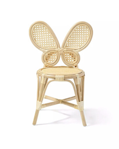 Chaise de salle à manger artisanale en rotin naturel avec dossier en forme d'oreilles de lapin, chaise d'appoint en osier tressé au design décoratif unique pour la salle à manger - Product Image 1