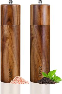 Acacia Wooden <b>Salt</b> and Pepper Grinder Set 8 Inches Refillable | <b>Salt</b> and Pepper Mills Adjustable <b>Coarseness</b>, Acacia Wood - Product Image 3