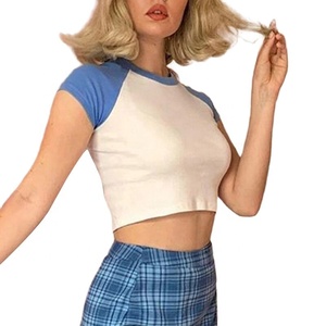 100% algodón de primera calidad Crop Top de punto camiseta Top manga corta Camiseta cuello redondo pulóveres mujeres señoras niñas camisetas Sexy - Product Image 4