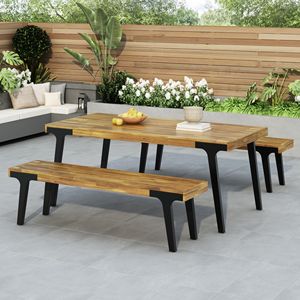 1 Dining <b>Table</b> and 2 Dining <b>Benches</b> <b>Set</b> for Garden Decor - Product Image 3