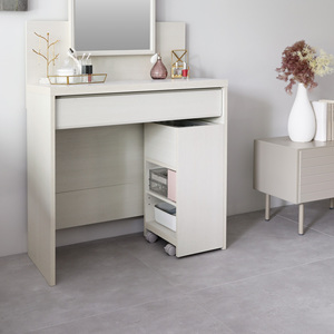 Modern Brown Lockable <b>Storage</b> <b>Cabinet</b> with 4 Drawers Wheels Mirror Minimalist Design Wood Living Room & Home Office Furniture - Product Image 3