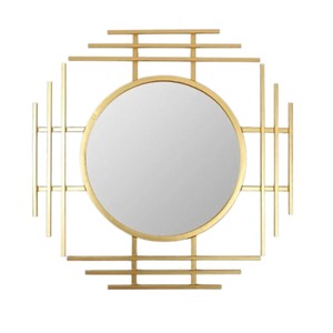 Miroir rond doré style nordique, grand cadre géométrique, miroir mural décoratif pour chambre à coucher, salle à manger, salon - Product Image 1