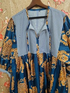 Bohemian Blue Tiger Midi <b>Dress</b> with <b>Pockets</b> Casual Summer Cotton <b>Dress</b> - Product Image 3