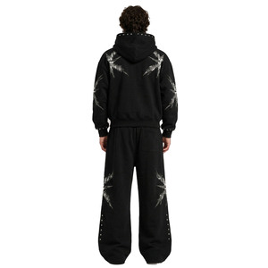 Customizable DTG Graphic Oversized Black Rivet <b>Stud</b> Hoodies Sweatpants Loose Fit Heavyweight Streetwear Sets OEM Screen Print - Product Image 3