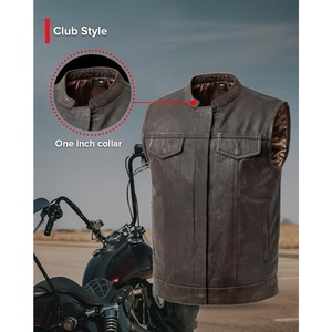 Custom <b>Men's</b> <b>Brown</b> Perforated Genuine Cowhide Leather Motorcycle Vest Stand Collar Biker Club Leather <b>Waistcoat</b> - Product Image 4