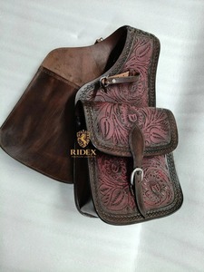 Premium Quality <b>Leather</b> Western Full Floral <b>Tooled</b> & Attractive Look Saddle Bag For Horse Available At Competitive Price - Product Image 1