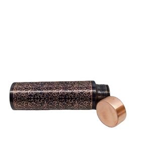 Bouteille d'eau classique en cuivre anti-fuite avec motif floral noir, gourde de voyage réutilisable avec couvercle métallique pour usage domestique - Product Image 1