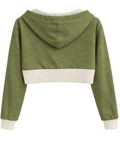 Sudadera con capucha corta para mujer, color verde oliva y forro polar de algodón, sudadera con capucha de colores contrastantes, ropa informal de calle, chaqueta para mujer - Product Image 2