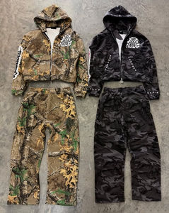 Conjunto de Sudadera y Pantalones Deportivos de Felpa Tejida Vintage Personalizada para Hombre, Corte Ajustado, 100% Algodón, Cuello de Doble Capa - Product Image 2