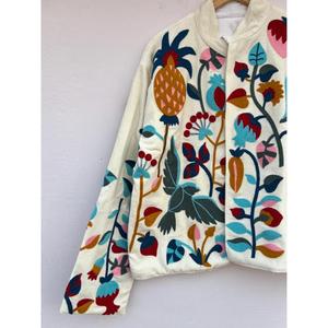 Velvet Suzani Short <b>Jacket</b> Embroidered Winter Festival Coat Handmade Tribal Bohemian Button Closure 100% Cotton Reversible - Product Image 3