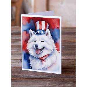 Samoyedo patriótico americano caprichoso A7 tarjetas de felicitación Paquete de 8 tarjetas de nota en blanco con sobres tamaño 5x7 - Product Image 2