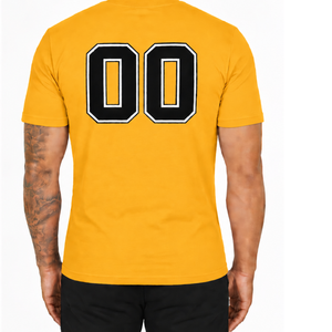 T-shirt ajusté jaune doré pour homme, manches courtes, col rond, imprimé personnalisé, coupe slim, décontracté, en coton, vente en gros, streetwear - Product Image 2