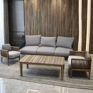 Ensemble de canapés convertibles minimalistes en bois massif coussins en tissu doux pour hôtels appartements salons et usage formel extérieur uniquement - Product Image 1
