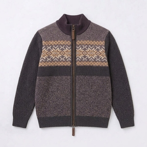 Cárdigan de Punto para Hombre de Alta Calidad, Cierre Completo, Diseño Suroeste, Color Gris Carbón, Manga Larga, Ribete Acanalado, Fabricación OEM ODM - Product Image 1